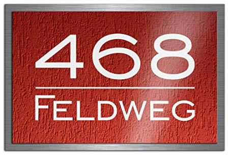 Premium Designer Hausnummer mit UV Druck und Montage Set - 30x20 cm - Familien-Haus Bedruckte Hausnummern mit Straßen Straßennamen für die Haustür Ferienhaus…