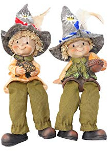 Benera Kantenhocker Wichtel Herbst Deko Figuren aus Polyresin 2er Set 17 cm