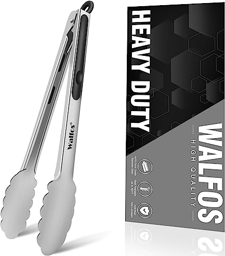 Walfos Küchenzange Hochleistungs-Lebensmittelzange, Premium-Edelstahl und rutschfester hitzebeständiger Griff - ideal zum Kochen, Drehen, Grillen und Grillen(30.5cm)