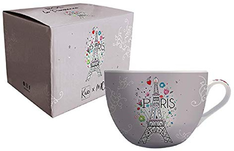 KIUB - Grand bol Paris Tour eiffel avec une anse - Motif Tour Eiffel en fleurs - matière porcelaine fine - contenance 670ML
