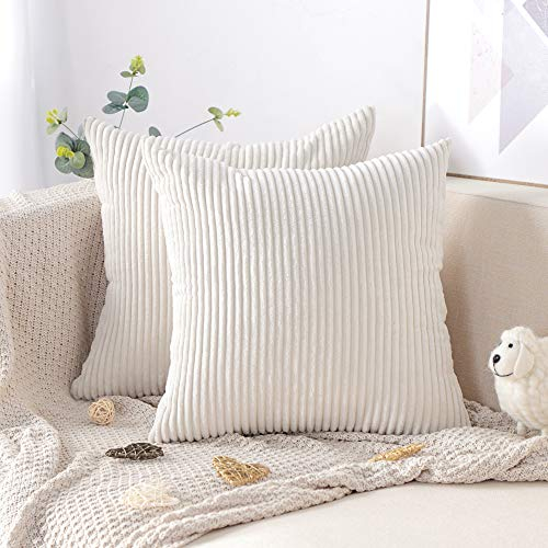 Artscope 2er-Set Dekorativ Kissenbezüge 40 x 40 cm Kordsamt Reine Farbe Kissenbezug Weicher Plüsch Kissenhülle Set Kissen Fall für Sofa Auto Schlafzimmer Zuhause Zierkissenbezüge (Beige 40 x 40 cm)
