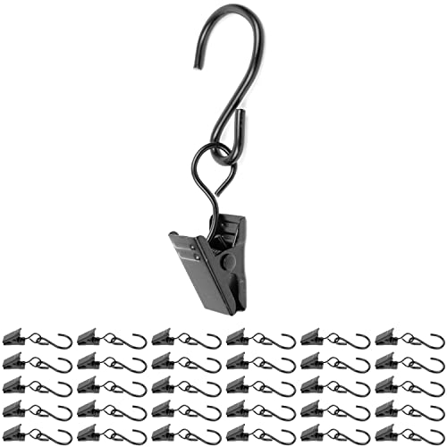 Morsetti per Tenda con Ganci a S, 30 pezzi, in Nero, clip flessibile multiuso per tende con gancio scorrevole, Occhielli clip per tende, s-anelli, clip per tende ad anelli, anelli tende, ganci clip