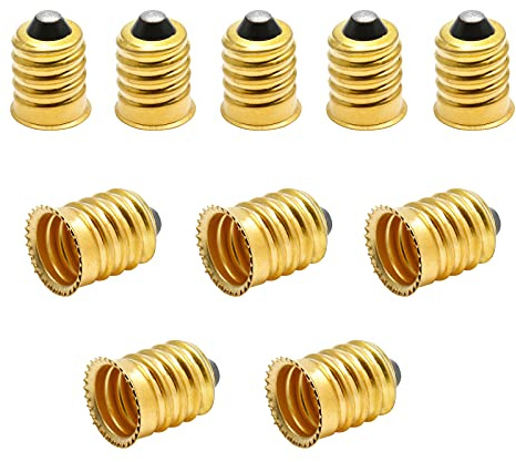 Qjaiune 10 Pack E14 to E12 Adapter Converter, European to Candelabra Reducer, Pure Copper Light Adapter Socket Bulb Adapter, Golden Lamp Adapter