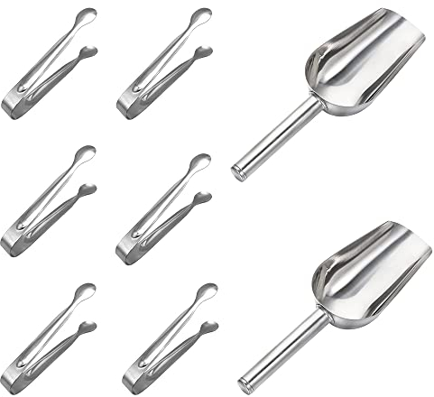 Edelstahl Zuckerzange Set 6 Stück Zuckerzange und 2 Stück Eisschaufel Candy Bar Zubehör Servierzange Schaufel für Eiswürfel Süßigkeiten Party Candybar Kaffee Tee Wein Bar Küche