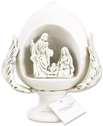 Lupia PUMO salentino Anticato con NATIVITA' Sacra Famiglia Decorazione in Ceramica tipica pugliese Altezza 18 cm