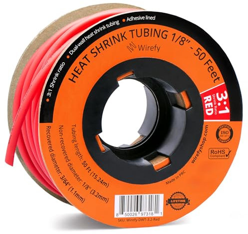 Wirefy Schrumpfschlauch Metrware mit Kleber 15m - 3:1 Schrumpfverhältnis, Doppelwandiger Schrumpfschlauch Wasserdicht - Heat Shrink Tube Set Rot Ø 3,2mm