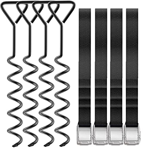 Trampoline Stakes Heavy Duty Anchors High Wind Stakes,15.84 Galvanized Steel Corkscrew Anchors Kit for Trampoline,Field-deployments, Hunting Camp, Canvass Tents(Set of 4)