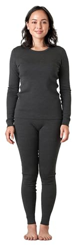 LAPASA Women's 100% Merino Wool Base Layer Set Thermal Underwear Long Sleeve Top, Elastic Long Johns Bottom, Dark Heather Grey (L91), M