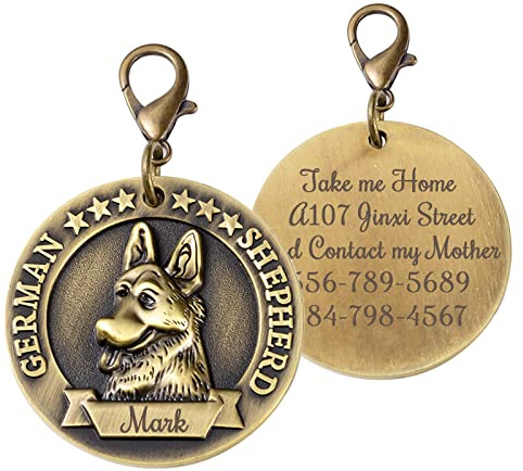 Uiopa Hundemarke mit Gravur, Hunde Namensanhänger für Halsband, Plakette mit Gravur Personalisiert, Einzigartiges 3D-Design, Erhältlich in 8 Stilen (Deutscher Schäferhund)