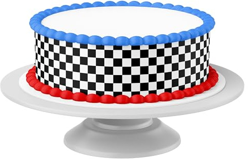 Tortenband Checkered Flag SCHWARZ essbar - 4 Stück á 24cm x 5cm passend für Torten bis 30 cm zum mitessen - kreative Dekoration für Torten