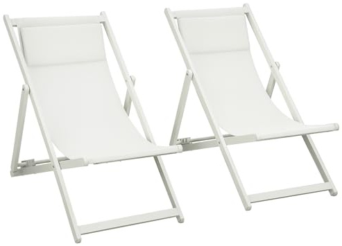 Outsunny Set 2 Sedie Poltrona Sdraio da Esterni, Pieghevoli e Reclinabili, in Alluminio, Beige