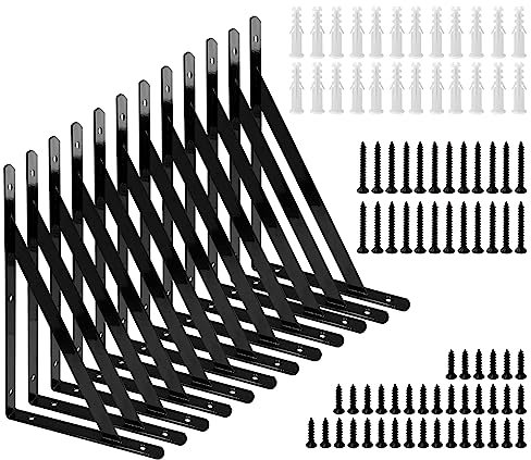 Sutekus 12 x 8 Heavy Duty Shelf Brackets with Screws Metal Shelves Supports Wall Mount Angle Brackets for Floating Shelves, 12Pack (12 x 8 12Pcs)