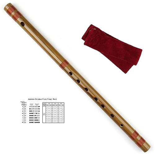 Japanese Shinobue Flute 7/8 Hon Handmade Bamboo Flute Musical Instrument (7Hon with red line)
