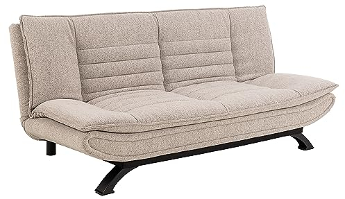 AC Design Furniture Jasper Schlafsofa in Beige, mit 3 Liegepositionen, Moderner 3-Sitzer ohne Armlehne, Gepolstertes Sofa mit Bouclé-Bezug und Schwarzen Beinen, B: 196 x H: 91 x T: 98 cm