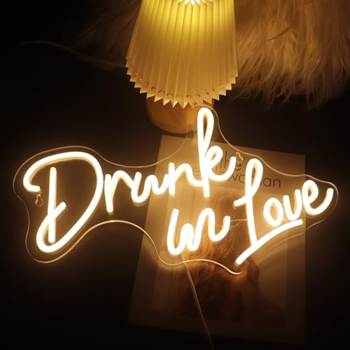 QiaoFei LED-Neonschild Drunk in Love, USB-betrieben mit Dimmschalter, Neonlichter für Zimmer, Zuhause, Bar, Kunst, Wanddekoration, Party, Fenster, Wohnzimmer, Dekoration, Hochzeit, Verlobung,