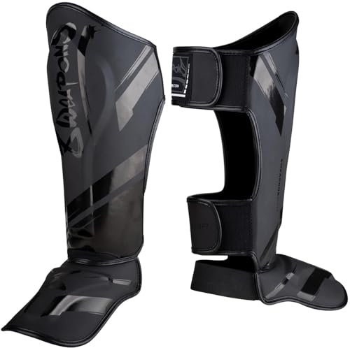 8 WEAPONS Schienbeinschoner Shift, Schwarz-matt, Training & Wettkampf, Hochwertiges Kunstleder und perfekte Dämpfung, Muay Thai, K1, MMA, Karate & Kickboxen