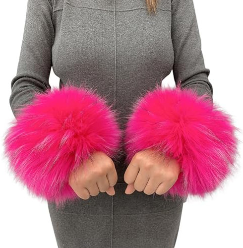 Asudaro Pulswärmer Pelz Damen, Winter Warme Wrist Band Cuffs Wärmer Handschuhe Fell Pelz Stulpen Manschetten Fellstulpen Faux Pulswärmer Armstulpen Faux Fur Handgelenk Wärmer rosarot
