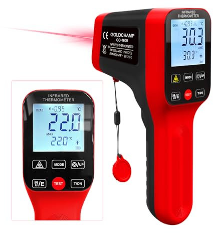 GOLDCHAMP Pyrometer 30:1 Infrared Thermometer-58℉~2912℉, Non-Contact Thermometer, Rechargeable Laser Temperature Gun with LCD Display, Adjustable Emissivity for Grill, Engine, forging (Not for Human)