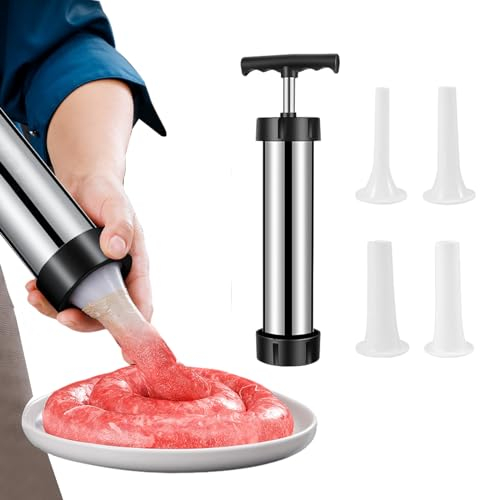 Smavles Sausage Stuffer Sausage Maker with 4 Option Size Filling Nozzles Food Grade Meat Stuffing Filler for Household Family
