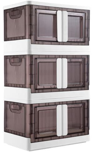 BAKAJI Scatole Portaoggetti con coperchio, Doppio Sistema di Apertura, Contenitori Pieghevoli Salvaspazio con Ruote, Scarpiera Impilabile, Armadio per Vestiti, Giocattoli, Libri, 3 x 45 Litri (Set 3)