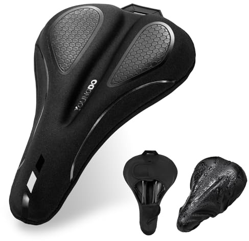 YOUNGDO Bike Seat Cushion with Waterproof Cover, Gel Bicycle Seats Pad for Narrow Saddle, Shock Absorbing, Fit for Peloton, BMX, MTB & Road