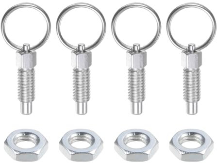 QUARKZMAN 4Pcs Pasador de Resorte con Anillo de Extracción Rosca M6*1 Longitud 0.48 Pasador Diámetro 4Mm Cabeza Plana Acero al Carbono Retráctil No Bloqueable