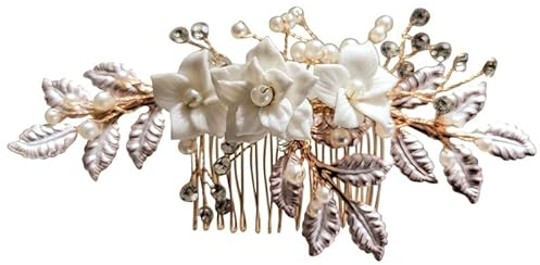 LaLiebDesign Boho Haarkamm Gold Vintage Style - Kleiner Feiner Blumen Hochzeits Haarkamm für Brautschleier Befestigung