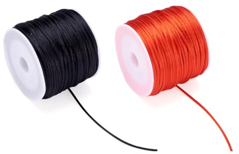 Cheriswelry 2 rotoli di filo di nylon da 30 metri, 1 mm, cordoncino satinato rosso e nero, per creazione di gioielli, kumihimo, nodo cinese