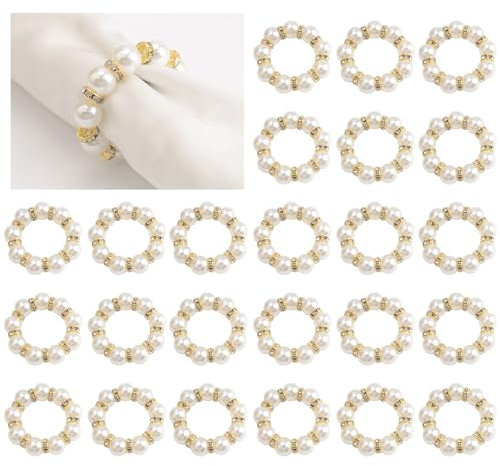URROMA 36 tovaglioli rotondi in strass perla, portasciugamani in perle dorate, anelli di tovagliolo con fibbie per festa di matrimonio, cena, decorazione da tavolo, 2,5 cm