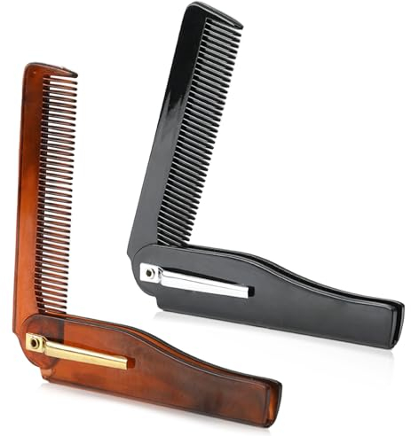 Folding Positioning Comb, 2 Pieces Portable Folding Comb for Men with Metal Accents, Antistatic for All Hair Styles, Hair Tools Dad Barber Hairdresser