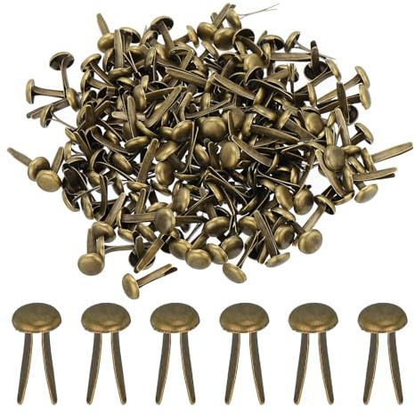 PATIKIL 200 Piezas Pasadores de Latón de Papel Pasadores Divididos Mini Brads Redondos de Cabeza para Manualidades Scrapbooking Suministros de Bricolaje Bronce 8 x 15 mm