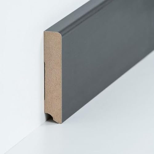 PROVISTON - Battiscopa in MDF, 19 x 96 x 2500 mm, nucleo in MDF laminato, grigio per incollare, viti e chiodi, 62,5 m, 25 pezzi