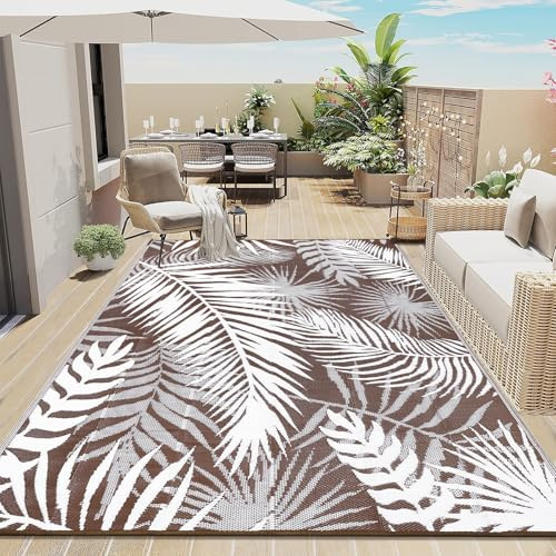 Enyhom Große Outdoor-Teppiche für den Garten, wasserdicht, 240 x 300 cm, wendbare Outdoor-Matten, Kunststoff-Strohteppich, tragbar, faltbar, Picknick, gewebter Teppich für Wohnmobil, Terrasse