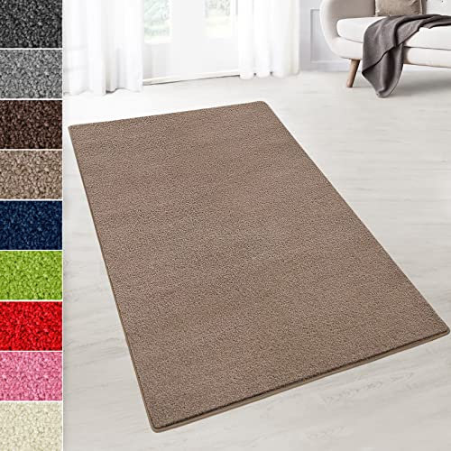KARAT Kurzflor Teppich - Teppich Läufer für Wohnzimmer, Schlafzimmer, Kinderzimmer, Küche, Flur, Deko - Flauschiger Velours-Flor (Dynasty, Hellbraun, 80x200 cm)