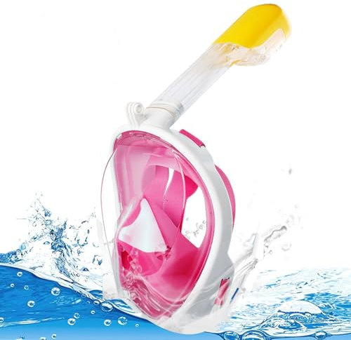 Schnorchelmaske, Vollgesichts-Schnorchelmaske, einfaches Atmen, Anti-Beschlag- und Anti-Leck, 180°-Panoramablick, Tauchmaske mit Abnehmbarer Kamerahalterung, verstellbaren Streifen (Rose, L/XL)