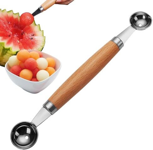 Wassermelonen-Kugelausstecher, Melonenausstecher Kugeln Doppelseitig Aushöhllöffel Aus Edelstahl, Eiscreme-Kugelausstecher Mit Doppelkopf, Tragbarer Melonenlöffel Obstschaufel Aus Edelstahl Perfekt