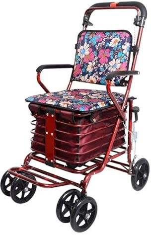 Andador Plegable, Andador Rollator, Andador plegable de tubo de acero liviano, altura ajustable con cesta de asiento tapizada y frenos bloqueables