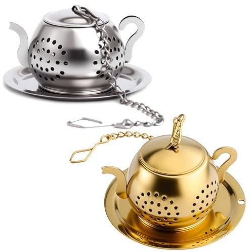 Teesieb für Losen Tee, Teefilter Teekugel mit Kette und Abtropfschalen Gewürzsieb, Edelstahl Tee Ei, 2 Teekugeln für Loseblättertee, Teesieb für Teekannen Tassen Küchen