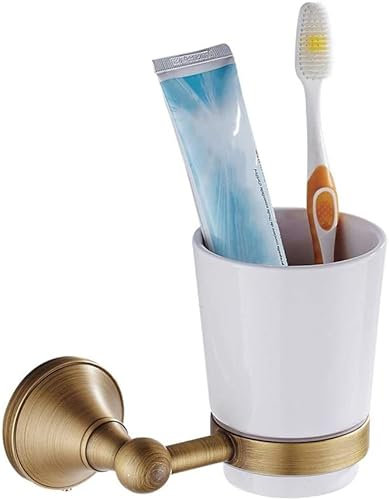 .YSPJ Portabicchieri per spazzolino a Parete Portaspazzolino in Ottone retrò in Ceramica Bianca Tazza per spazzolino Tazza per spazzolino Accessori per Il Bagno Decorazione 13,5 cm