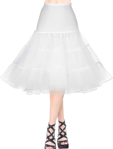 AYBUY Underkjol för dam, 50-tal vintage tyll rockabilly petticoat tyll elastisk midja, retro tutu-kjol för kvinnor, retro, 80-tal, fest, halloween, karneval, festdräkt, Vitt och blått, XL