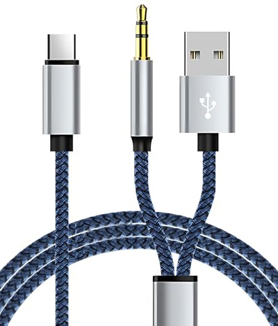 USB C to Aux Cable with Fast Charging for Car, 2-in-1 Braided Nylon 3.5mm Jack Audio & Charger Cable for iPhone 16/15 Pro Max, Samsung S24/S23/S22, Android, Tablets & More (1M/3FT)