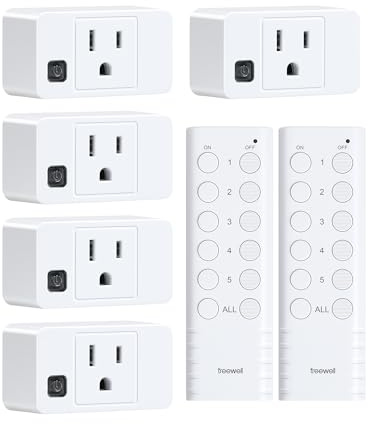 Wireless Remote Control Outlet, 200FT Long Range Remote Light Switch, Mini Remote Outlet Plug, 15A/1875W High-Power for Lamps, Lights, Household Appliances, FCC & ETL Listed (5 Outlets + 2 Remotes)