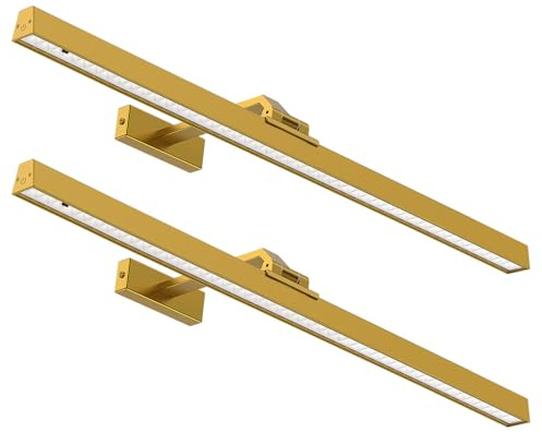 AIBOO LED Akku Bilderleuchte Kabellos,60CM Kabellos Bildbeleuchtung mit Fernbedienung,Dimmbare Magnet Innen Ohne Stromanschluss Dart Beleuchtung mit Timer (Gold, 60cm)