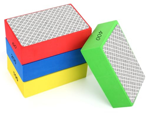 4 Pcs Cale a Poncer Carrelage,Tampons De Polissage à La Main En Diamant,Eponge Abrasive Main Pour Carreaux,Céramique,Granit,Marbre, Pierre60# 100# 200# 400#