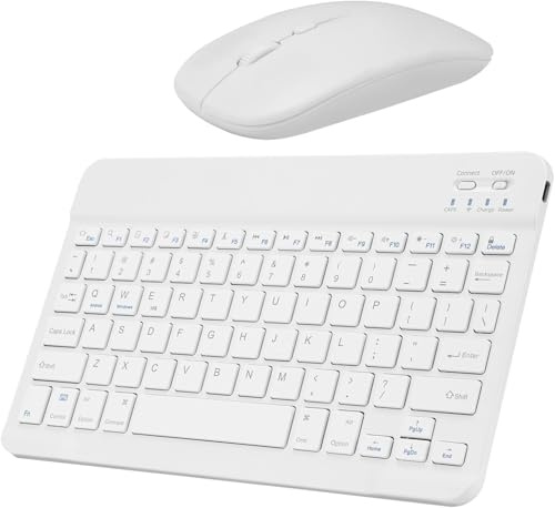 Générique Clavier Souris sans Fil, Clavier Bluetooth Universel Portable Ultra - Mince Rechargeable, Clavier sans Fil, pour iOS iPad/Tablette/PC/iOS/Android/Windows/Samsung/Lenovo FR (ER-4)