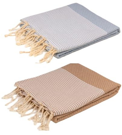 Sandrella Doppelpack Hamamtuch Damen & Herren groß 90x170 Baumwolle Strandtuch beige/blau