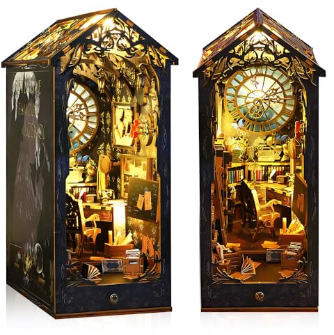 XPJBKC Book Nook Kit, DIY Miniature House Booknook Maquetas con Luz, Maquetas para Montar Casa de Muñecas en Miniatura, Kit Casa Miniatura DIY para Adultos Decoración Cumpleaños y Navidad