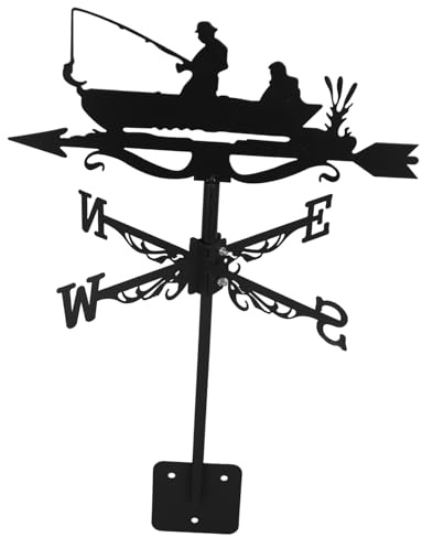 BESTonZON Girouette avec Support de Toit Décoration de Jardin Pêcheur pour Indicateur de Direction Vent Extérieur