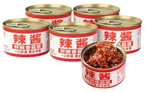 Chinese Mushroom Chili Sauce in Can (5 Cans x 80g)Mushroom Chili Sauce Can |Spicy Dipping for Hot Pot, BBQ, Party Condiment | Spicy Chili Oil and Chili Paste with High-Grade Instant Mushroom Sauce,Ready-to-Eat Flavorful Dip for Family Gatherings
