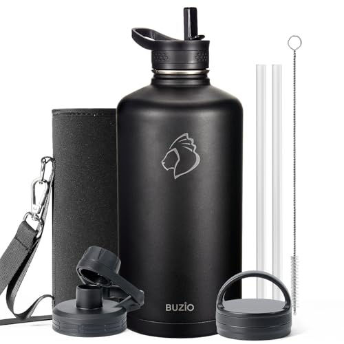 BUZIO Insulated Water Bottle 3.7L with 3 Lids, Keep Cold 48 Hrs